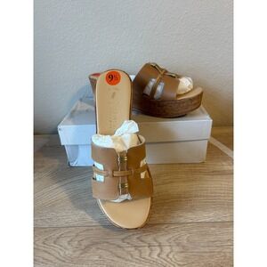 Italian Shoemakers Corky Sandals Womens US 9.5 Natural Leather Wedge Heel Slide